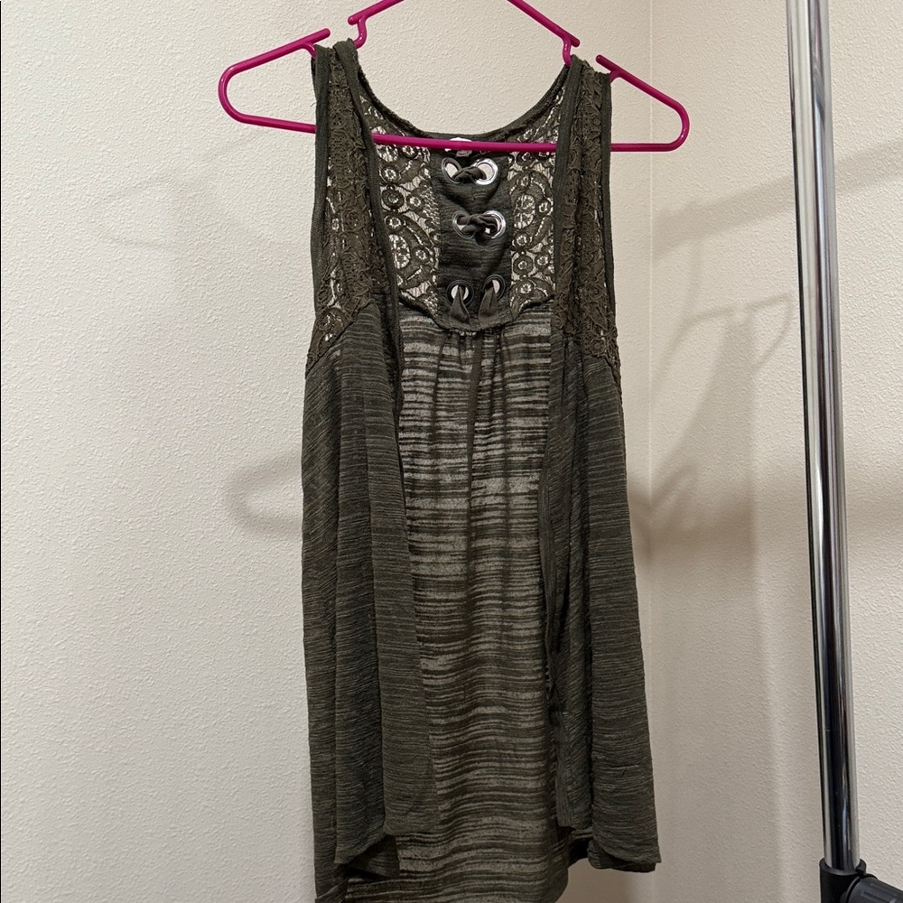 Maurices Olive Lace-Up Top